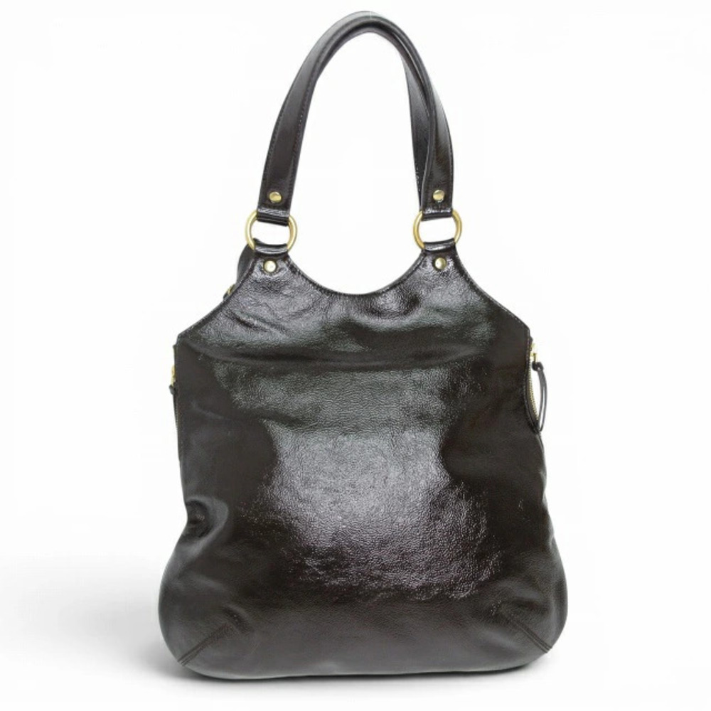Saint Laurent Yves Rive Gauche Metropolis Tote Bag Patent Vernis Leather Brown